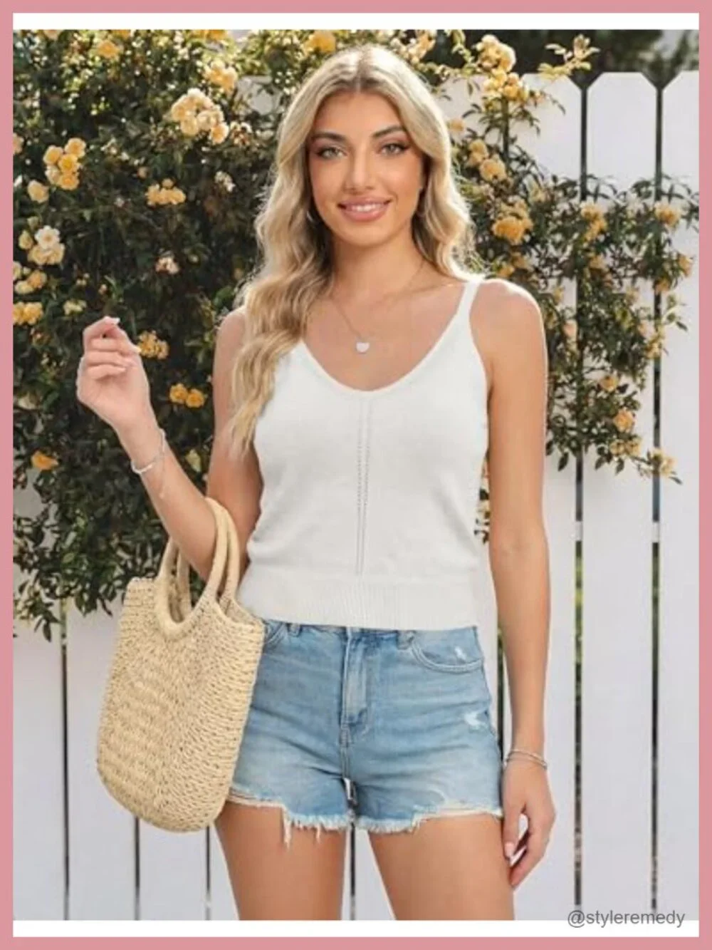V Neck Sleeveless Crop Tank Top Summer Knit Camisole